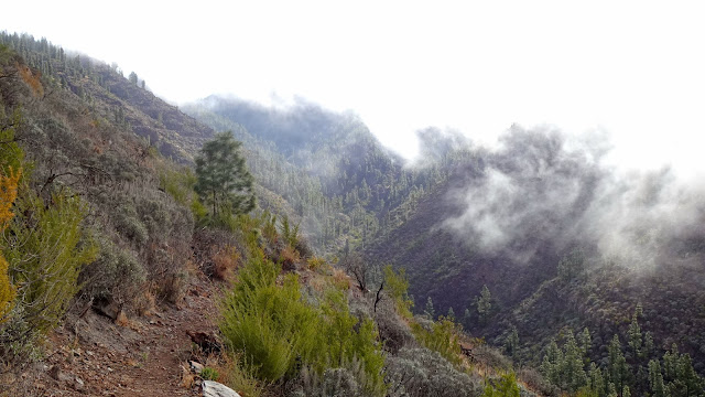 The cloud lifts during the descent into the Barranco de Tamuja, Tenerife