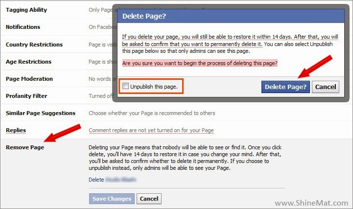 delete facebook fan page