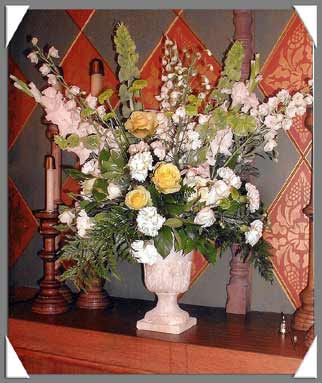 Wedding Floral Arrangement of Yellow Roses Green Button Mums 