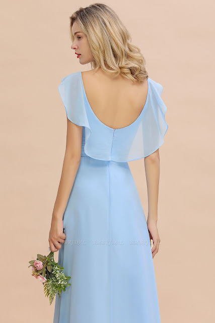 Hi-Lo V-Neck Ruffles Long Bridesmaid Dress