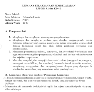 rpp bahasa indonesia kelas 7 Kurikulum 2013 Doc 