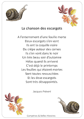 A l’enterrement d’une feuille morte, La chanson des escargots, poème de Jacques Prévert sur la mort et le deuil  - Paroles de la comptine pour les enfants - Sélection de Poésie, Chansons et Comptines pour enfant - Par Comptines et Belles Histoires