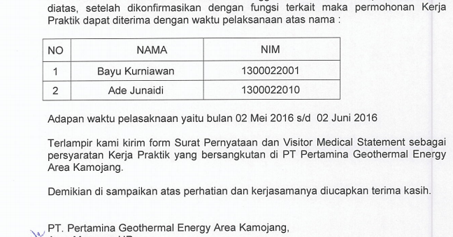 Prosedur Kerja Praktek di PT.Pertamina Geothermal Energy ...