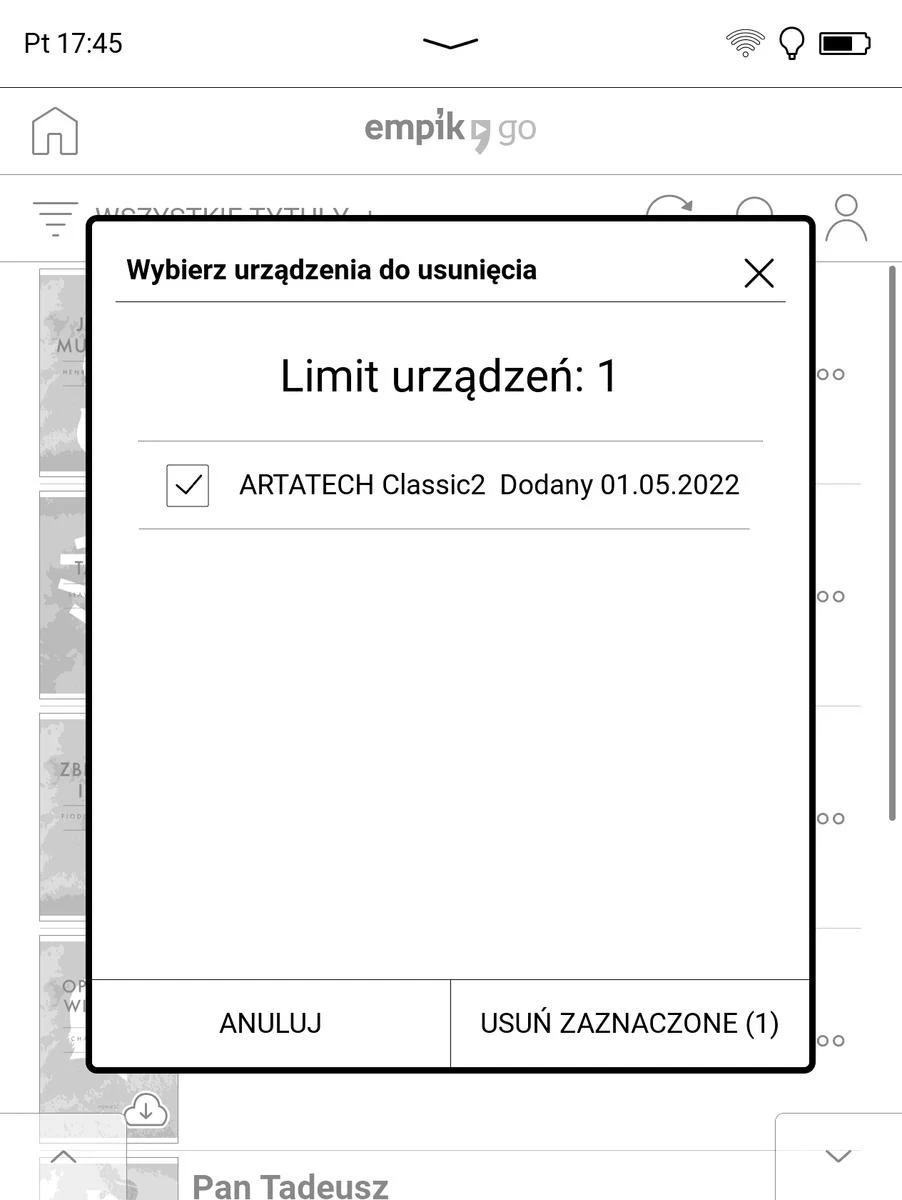 PocketBook Era – usuwanie nadmiarowego urządzenia w aplikacji Empik Go