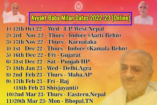 Avyakt Baba Milan Dates 2022-23