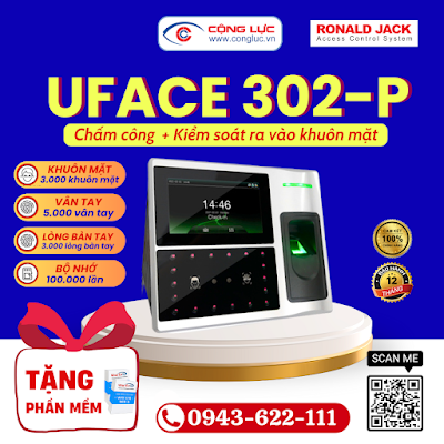 bán Máy chấm công khuôn mặt + Lòng bàn tay Ronald Jack Uface 302-P chính hãng