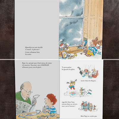 Papy, il pleut, collection de livre pour enfant entre un grand-père et son petit-fils, pendant les vacances de printemps, jeux, rire. Ed Little Urban