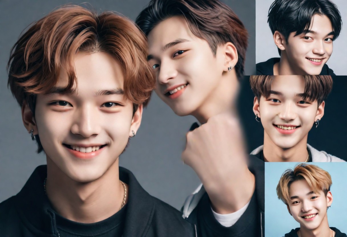 A photomontage depicting the following elements:  On one side, close-up portrait of Felix from Stray Kids smiling confidently. On the other side, a collage of social media posts with the hashtags #ProtectFelix and #yongboka_saranghae. In the background, overlapping both sides, a smartphone with the JYP Entertainment logo displayed on the screen.
