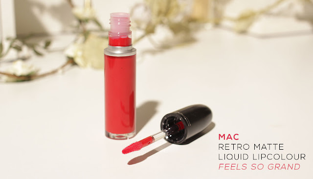 open bottle of Mac Retro Matte Liquid Lipcolour Feels So Grand