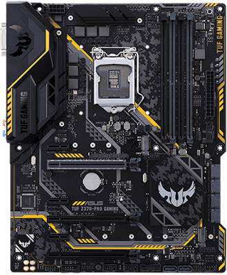    Spesifikasi Asus TUF Z370-PRO GAMING        CPU  Intel® Socket 1151 for 8th Generation Core™ Processors   Supports Intel® 14 nm CPU  Supports Intel® Turbo Boost Technology 2.0   * The Intel® Turbo Boost Technology 2.0 support depends on the CPU types.   Chipset  Intel® Z370  Memori  4 x DIMM, Max. 64GB, DDR4 4000(O.C.)/3866(O.C.)/3733(O.C.)/3600(O.C.)/3466(O.C.)/3400(O.C.)/3333(O.C.)/3300(O.C.)/3200(O.C.)/3000(O.C.)/2800(O.C.)/2666/2400/2133 MHz Non-ECC, Un-buffered Memory *  Dual Channel Memory Architecture  Supports Intel® Extreme Memory Profile (XMP)  * Refer to www.asus.com or user manual for the Memory QVL (Qualified Vendors Lists).  * The maximum memory frequency supported varies by processor.  Grafis  Integrated Graphics Processor- Intel® HD Graphics support   Dukungan output Multi-VGA : HDMI/DVI-D port  - Supports HDMI 1.4b with max. resolution 4096 x 2160 @ 24 Hz / 2560 x 1600 @ 60 Hz  - Supports DVI-D with max. resolution 1920 x 1200 @ 60 Hz  Maximum shared memory of 1024 MB  Supports Intel® InTru™ 3D, Quick Sync Video, Clear Video HD Technology, Insider™  Dukungan Multi-GPU  Supports NVIDIA® 2-Way SLI™ Technology   Supports AMD 2-Way CrossFireX Technology  Slot Ekspansi  2 x PCIe 3.0/2.0 x16 (x16, x8/x8, x8/x4+x4*, x8+x4+x4/x0**) *  1 x PCIe 3.0/2.0 x16 (max at x2 mode)   3 x PCIe 3.0/2.0 x1   * For 2 SSD on CPU support, install a Hyper M.2 X16 card (sold separately) into the PCIeX16_2 slot, enable this card under BIOS settings.  ** For 3 SSD on CPU support, install a Hyper M.2 X16 card (sold separately) into the PCIeX16_1 slot, enable this card under BIOS 