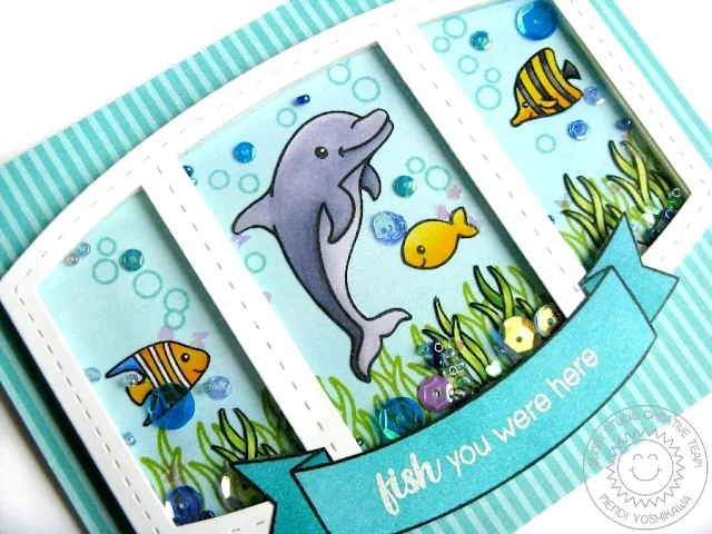 Sunny Studio Stamps + Studio Katia: Oceans of Joy Aquarium Shaker Card by Mendi Yoshikawa