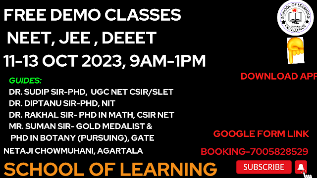 Free NEET & JEE 2023 Demo Class (UG): School Of Learning Coaching