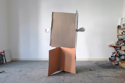 Michel Carmantrand Harry Member (about sculpture). Painted cardboard (two parts), 200x110x90cm (79x36x43"), late 2020.