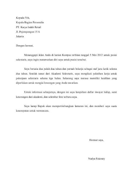  Surat Lamaran Kerja Sebagai Sekretaris Dalam Bahasa Inggris  Inilah Surat Lamaran Kerja Sebagai Sekretaris Dalam Bahasa Inggris / Indonesia dan artinya