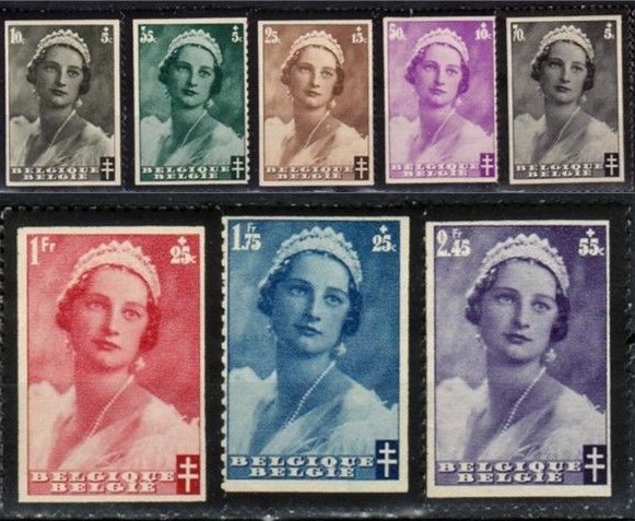 Belgium: Astrid of Sweden Mourning stamps with black edges/perforations