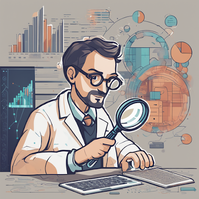 Alternative text: An AI-generated globe covered in data points, with a magnifying glass zooming in on one point. This image symbolizes how AI tools enhance accuracy in analyzing vast financial data.