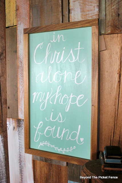 hand lettered sign, simple, fusion mineral paint, In Christ alone, hope, http://bec4-beyondthepicketfence.blogspot.com/2016/03/simple-sign.html