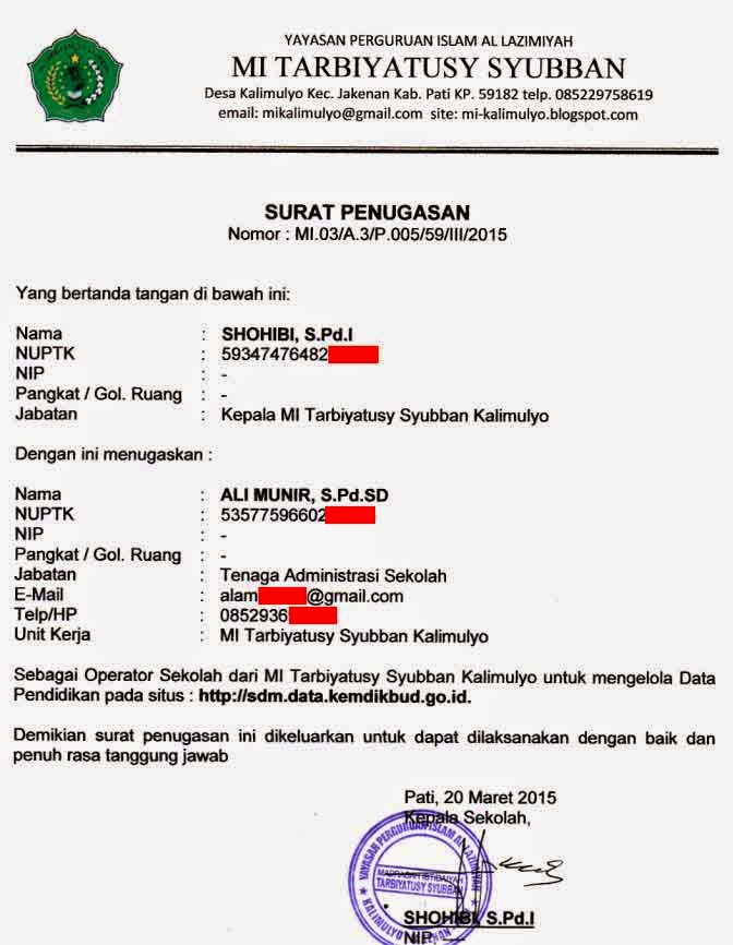 Contoh Surat Tugas Operator Sekolah untuk Kelola Verval PD 