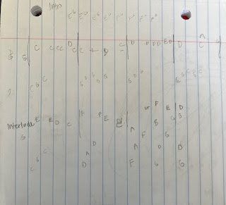 Example of Music Dictation on Lined Paper, Music Composing