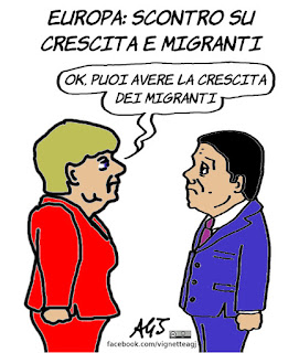 renzi, merkel, europa, ue, crescita, migranti, satira, vignetta