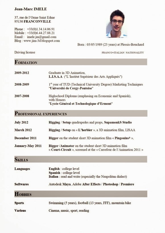 CV Resume Curriculum Vitae English