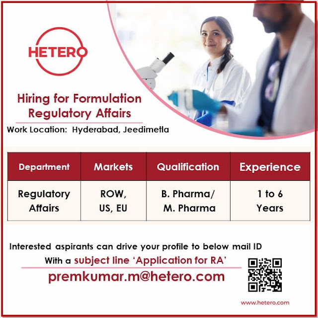 Hetero Hiring For Formulation Regulatory Affairs