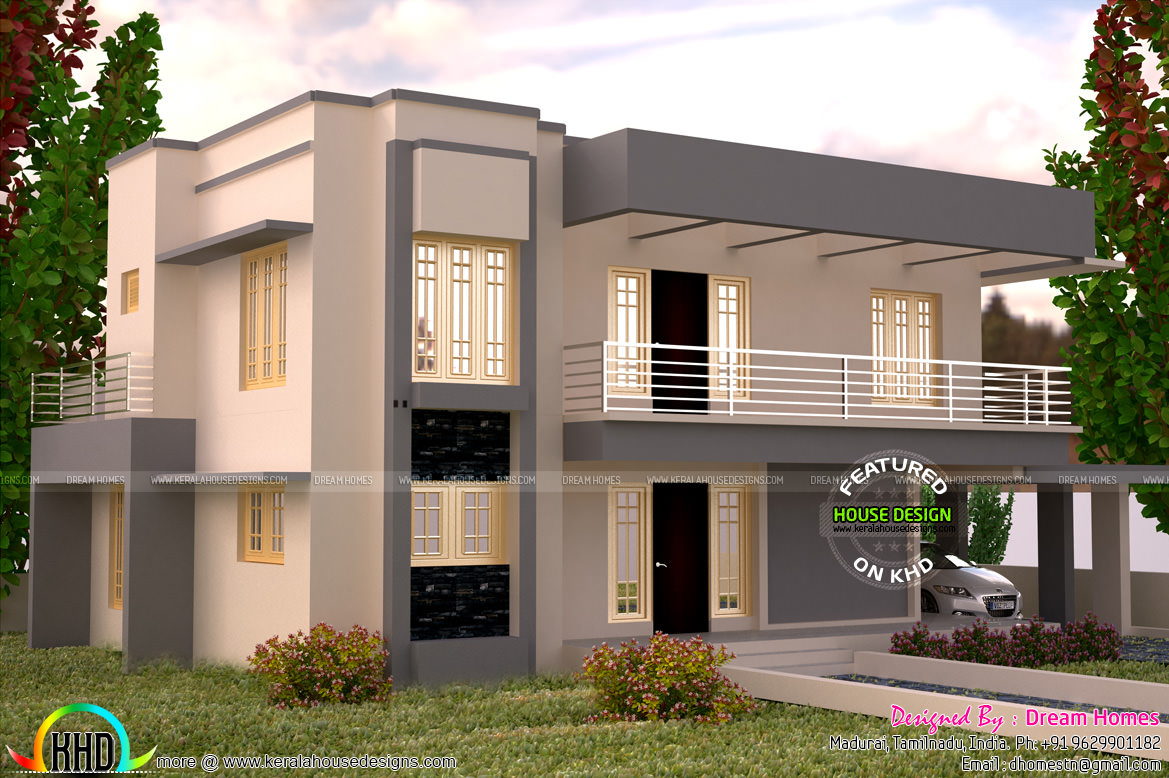 3005 square feet flat  roof  house  plan  Kerala home  design 