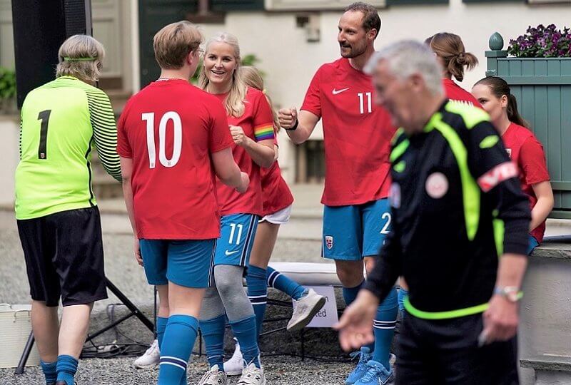 Crown Prince Haakon, Crown Princess Mete Marit of Norway with son Prince  Sverre Magnus and daughter Princess Ingrid Alexandra attend the women's  handball Final match for gold medal, Norway vs Montenegro at