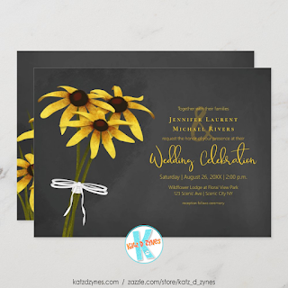 black eyed susan wildflower wedding invitations - rustic nature themed wedding