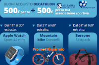 Logo Vinci gratis buoni Decathlon da 500 euro, Apple Watch, Mountain Bike e borsoni sport