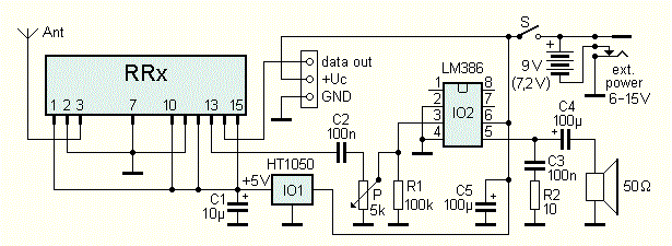 Audio Receiver 433 MHz RF module using Circuit Diagram