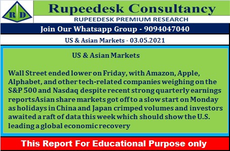 US & Asian Markets - Rupeedesk Reports - 03.05.2021