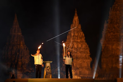 Kirab Obor Asian Games 2018 di Candi Prambanan, Yogyakarta