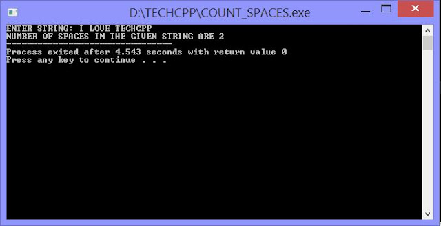 C++ Program to count the number of spaces in a given string with output