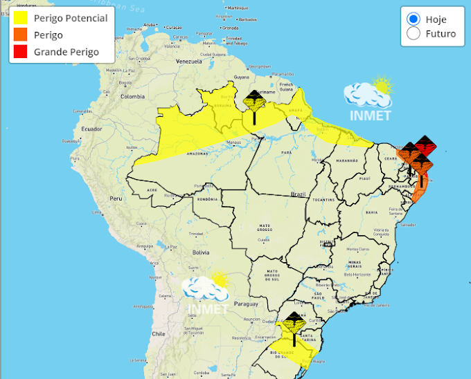Final de semana com chuvas intensas entre os litorais do Rio Grande do Norte e de Alagoas.