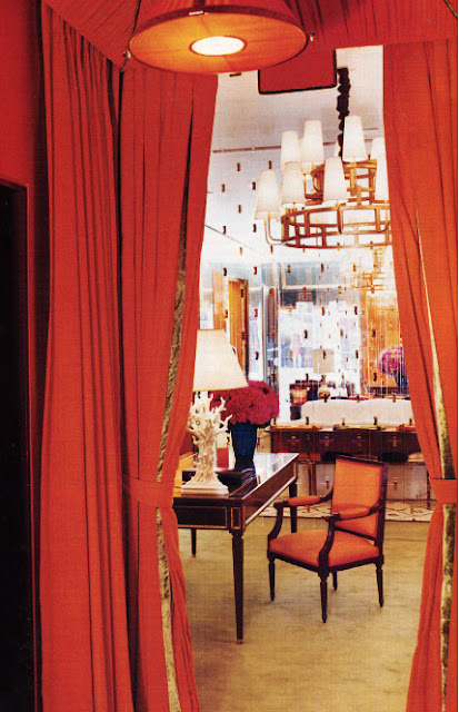 designer rooms, david mann, tory burch store, orange rooms