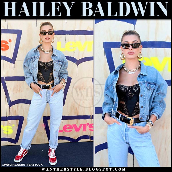 Hailey Baldwin Versace Denim Jacket and Jeans July 2018