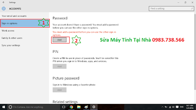 Hướng dẫn đặt mật khẩu trong win 10 - H03