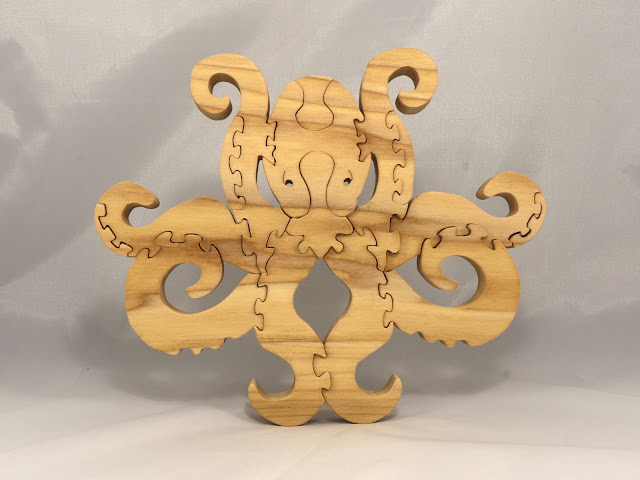 Wood Octopus Puzzle For Advanced Kids To Adults, Large Freestanding Handmade from Select Hardwood and Finished with Mineral Oil and Beeswax