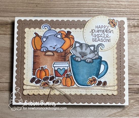 Pumpkin Spice Cat card by Debbie Owens | Newton's Crate Stamp Set, Newton's Mug Stamp Set, Pumpkin Latte Stamp Set and Frame Die Set by #newtonsnook #handmade