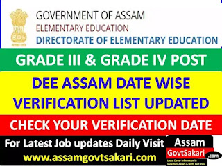 DEE Assam Document Verification Date and Venue-Grade III and IV 