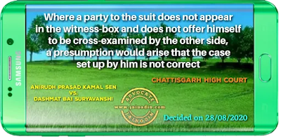 Where a party to the suit does not appear in the witness-box and does not offer himself to be cross-examined by the other side, a presumption would arise that the case set up by him is not correct