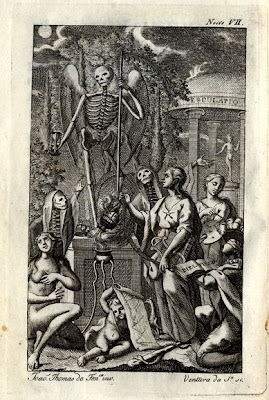 Skeleton statue allegory and worshippers