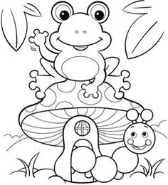 Cute Frog And Catterpillar Coloring Page For Kids