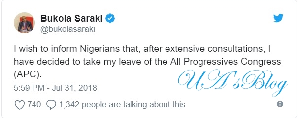 BREAKING: Saraki finally dumps APC