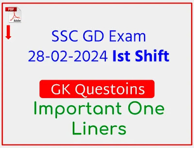 SSC GD Exam 28-02-2024 Ist Shift GK Questoins