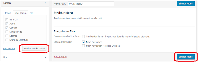 cara membuat menu navigasi pada blog wordpress