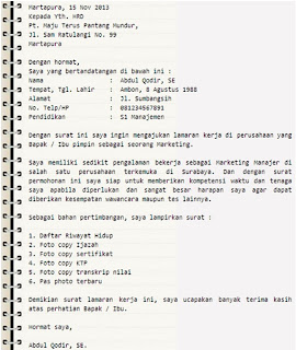 Contoh Surat Lamaran Kerja