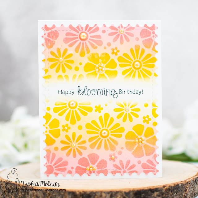 Happy Blooming Birthday Card by Zsofia Molnar | Bold Blooms Stencil, Framework Die Set and Loads of Blooms Stamp Set by Newton's Nook Designs #newtonsnook #handmade