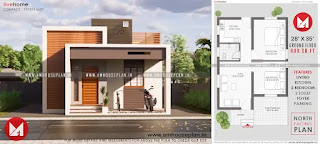 28 x 35 North face house plan under 800 sqft